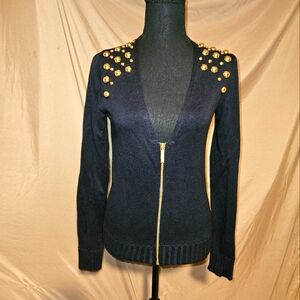 Michael Kors gold beaded zip up Black cardigan